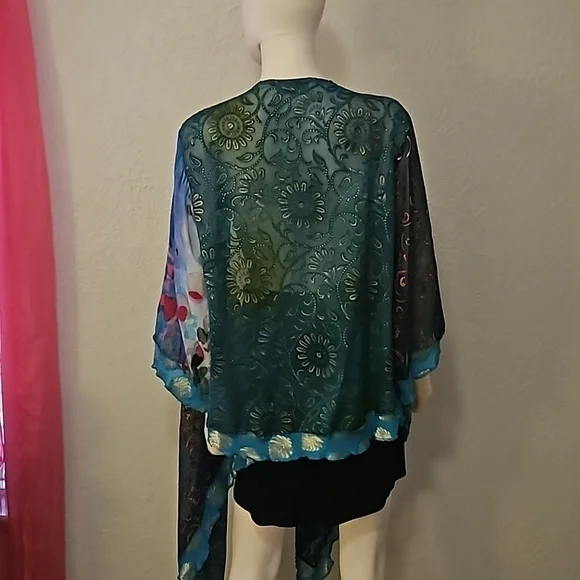 STERLING STYLES 1990s Mixed Print Metallic Patchwork Assymetric Kimono - Picture 8 of 11